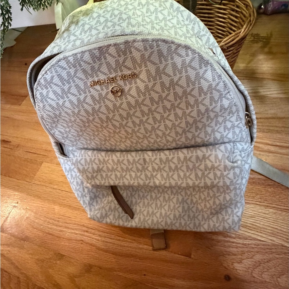 Michael Kors Light Gray MK Pattern Backpack - image 1